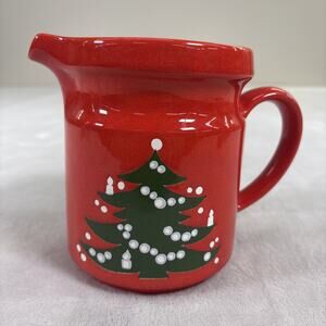 Vtg Waechtersbach Red Christmas Tree Water Pitcher Jug 5.75" Red Green Ceramic